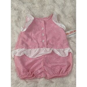 Vintage Healthtex Girls Deadstock Bubble Romper White Pink Ruffle Apple Size 4t